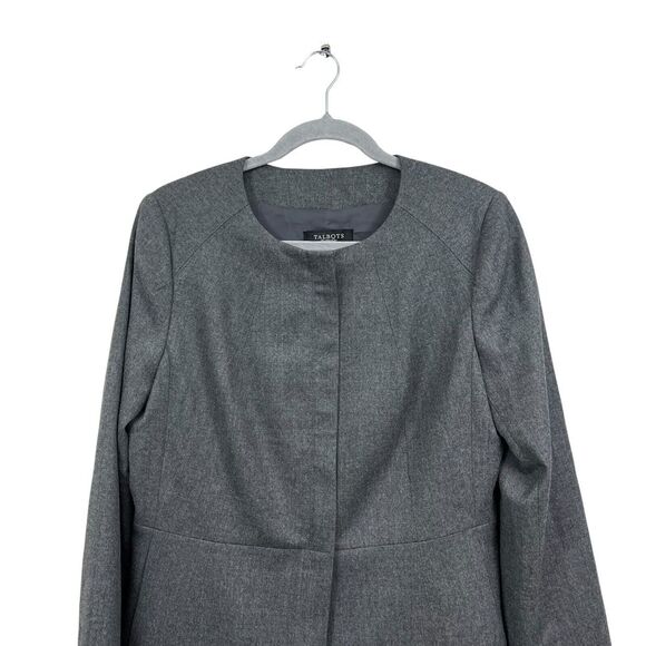 Talbots Womens Wool Blend Blazer Collarless Lined Zip Up Heather Gray Size 10 - Picture 2 of 6
